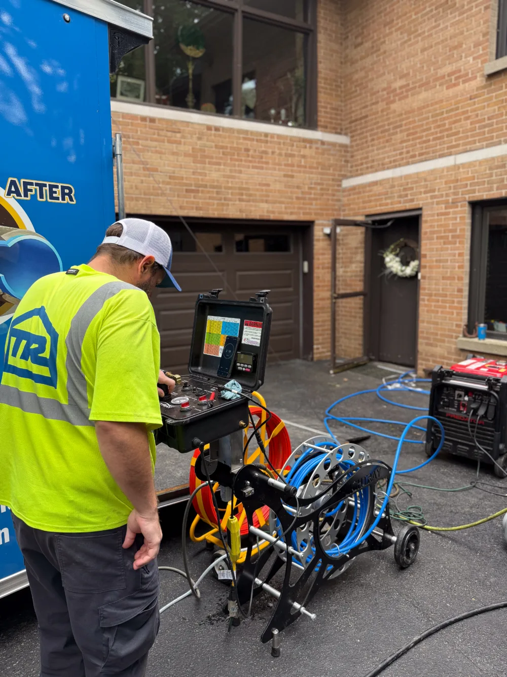 tr miller technician conducting a sewer line inspection in the southwestern chicago suburbs