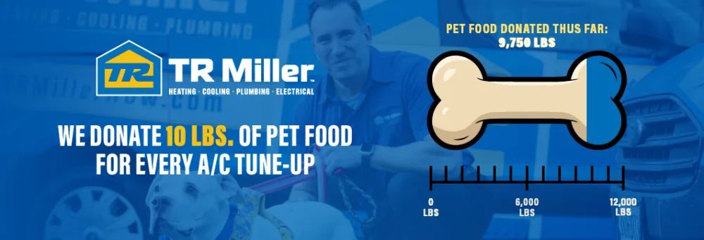 Donation tracker showing 9,750 pounds of pet food raised.